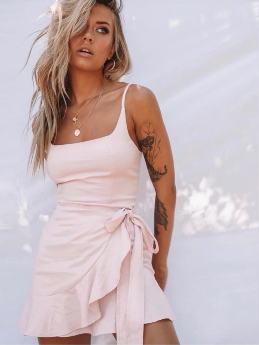 Princess Polly Pale Pink Square-Neck Wrap Mini Dress